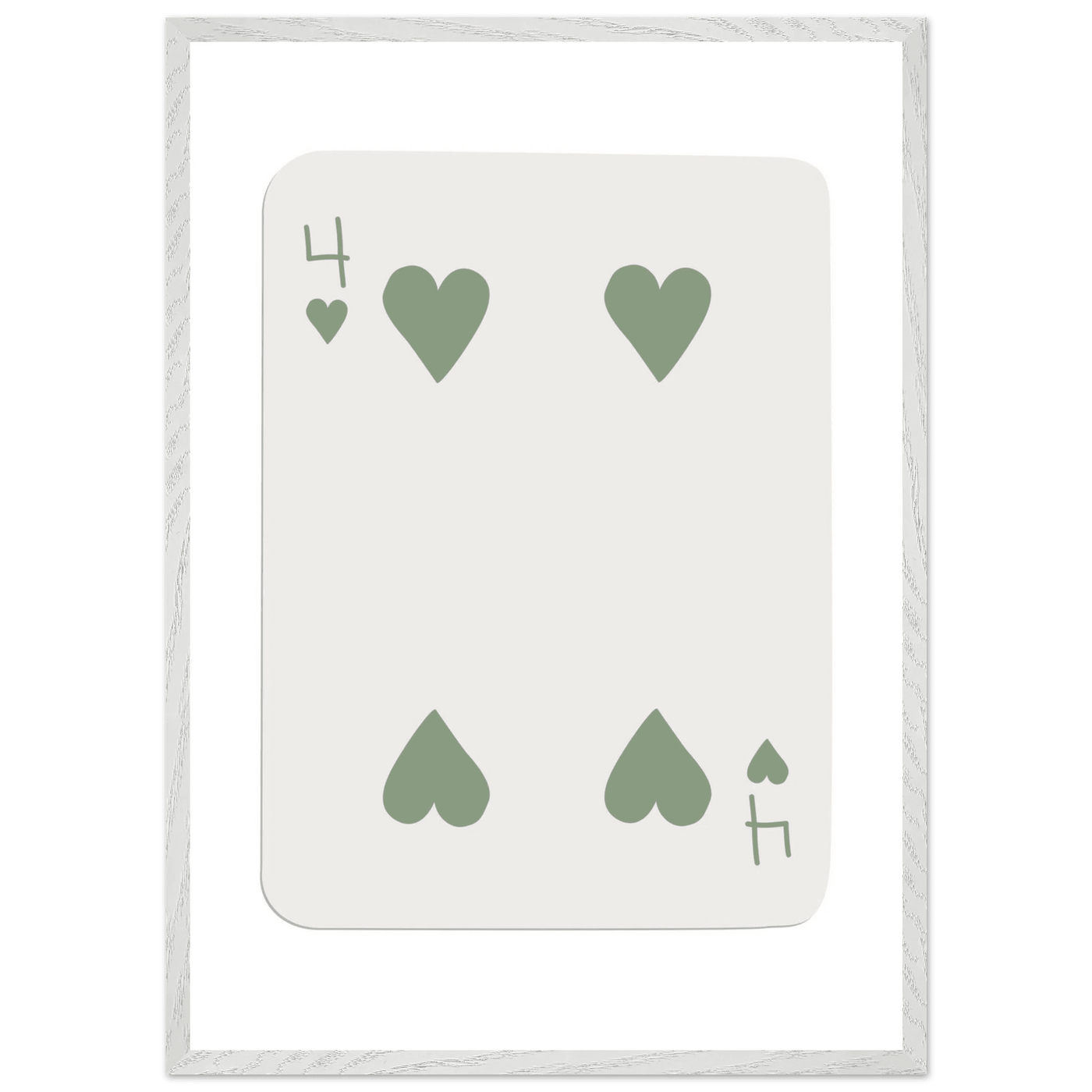 Minimalist Poker Card Art - Four of Hearts - Framed Poster, Sage Green Eco-Friendly Wood Frame - Vibrantwalls