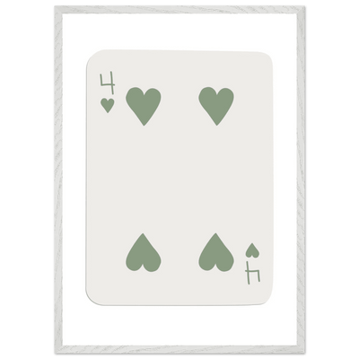 Minimalist Poker Card Art - Four of Hearts - Framed Poster, Sage Green Eco-Friendly Wood Frame - Vibrantwalls