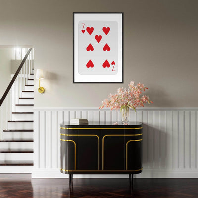 Lucky 7 of Hearts Poker Card Print - Mounted Framed Wall Art, Eco-Friendly Wood Frame & Multiple Sizes - Vibrantwalls