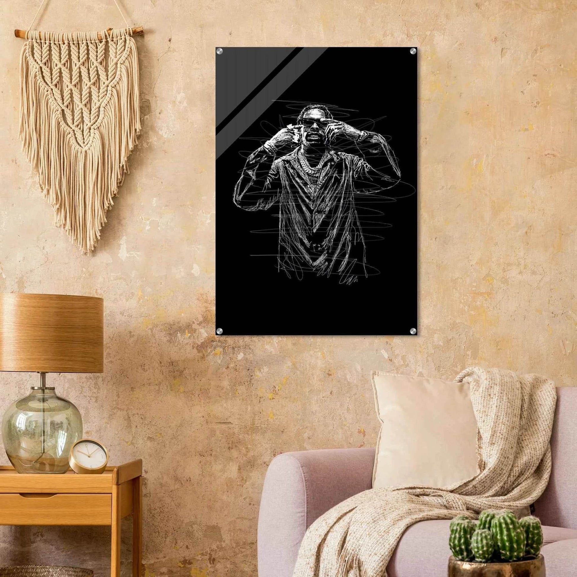 Rapper Sketch Art Acrylic Print - Bold Monochrome Modern Wall Decor for Trendy Spaces - Vibrantwalls