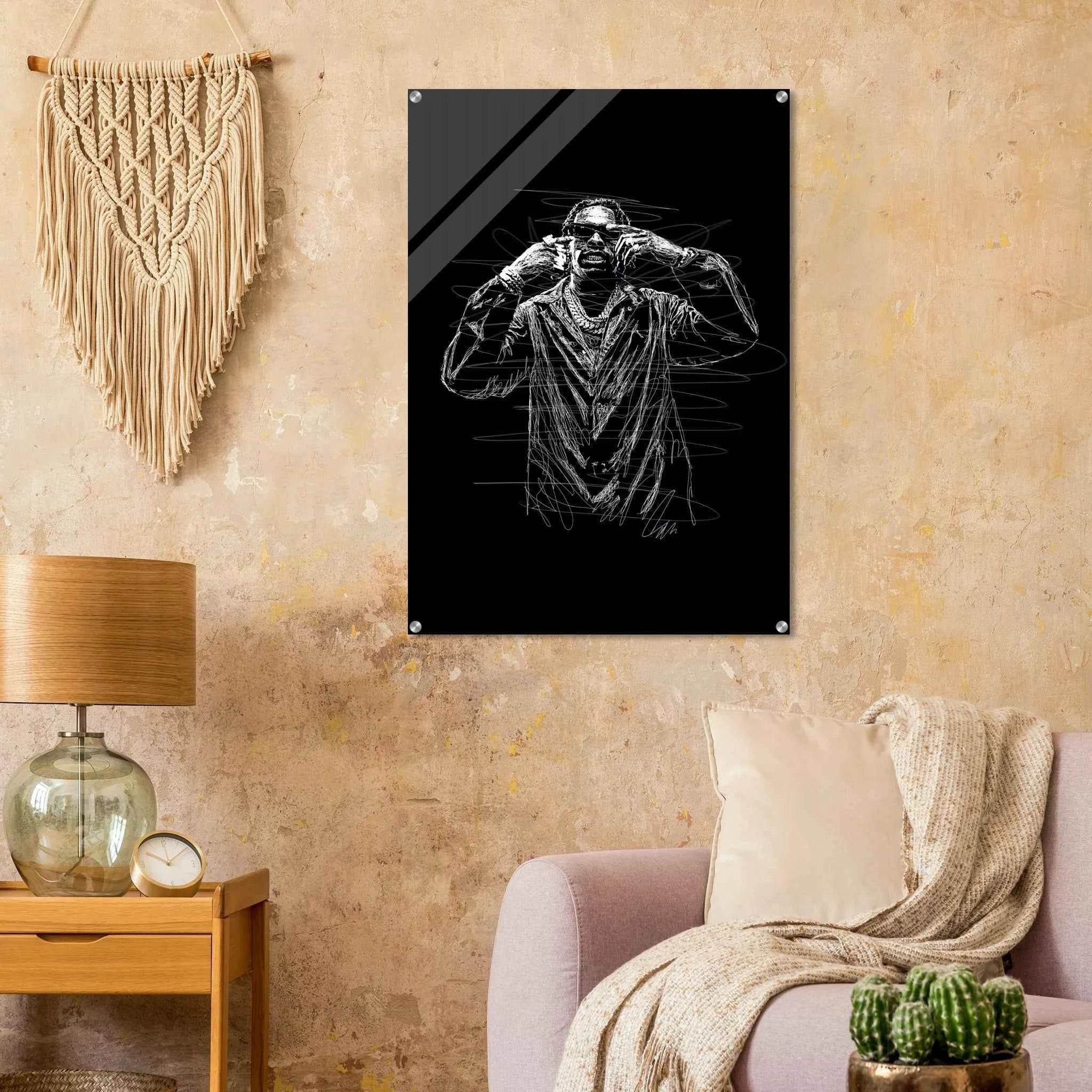Rapper Sketch Art Acrylic Print - Bold Monochrome Modern Wall Decor for Trendy Spaces - Vibrantwalls