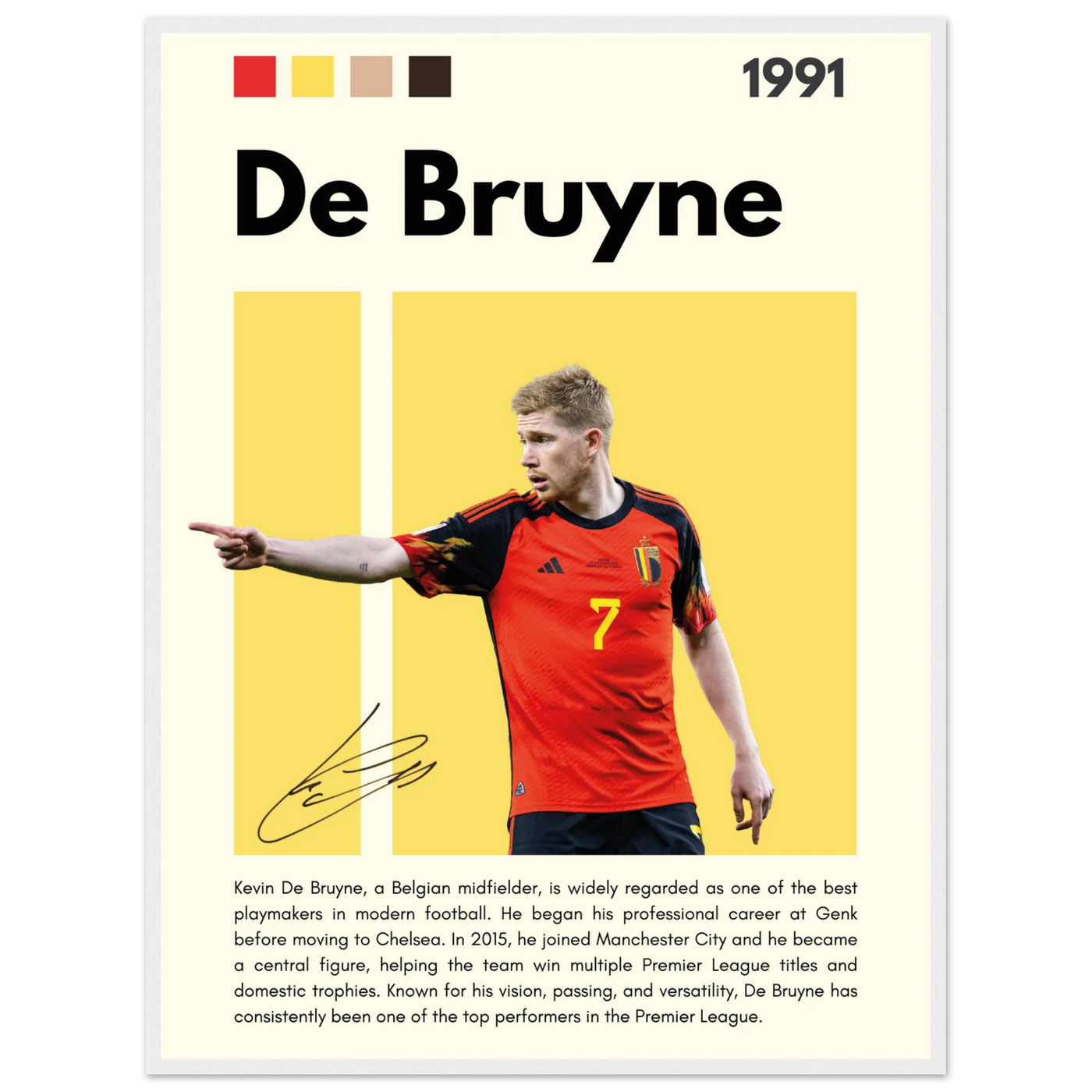 Kevin De Bruyne Football Legend Framed Poster – Vibrant Pop Art Print for Modern Fans 60x80 cm 24x32″ White frame Vibrantwalls