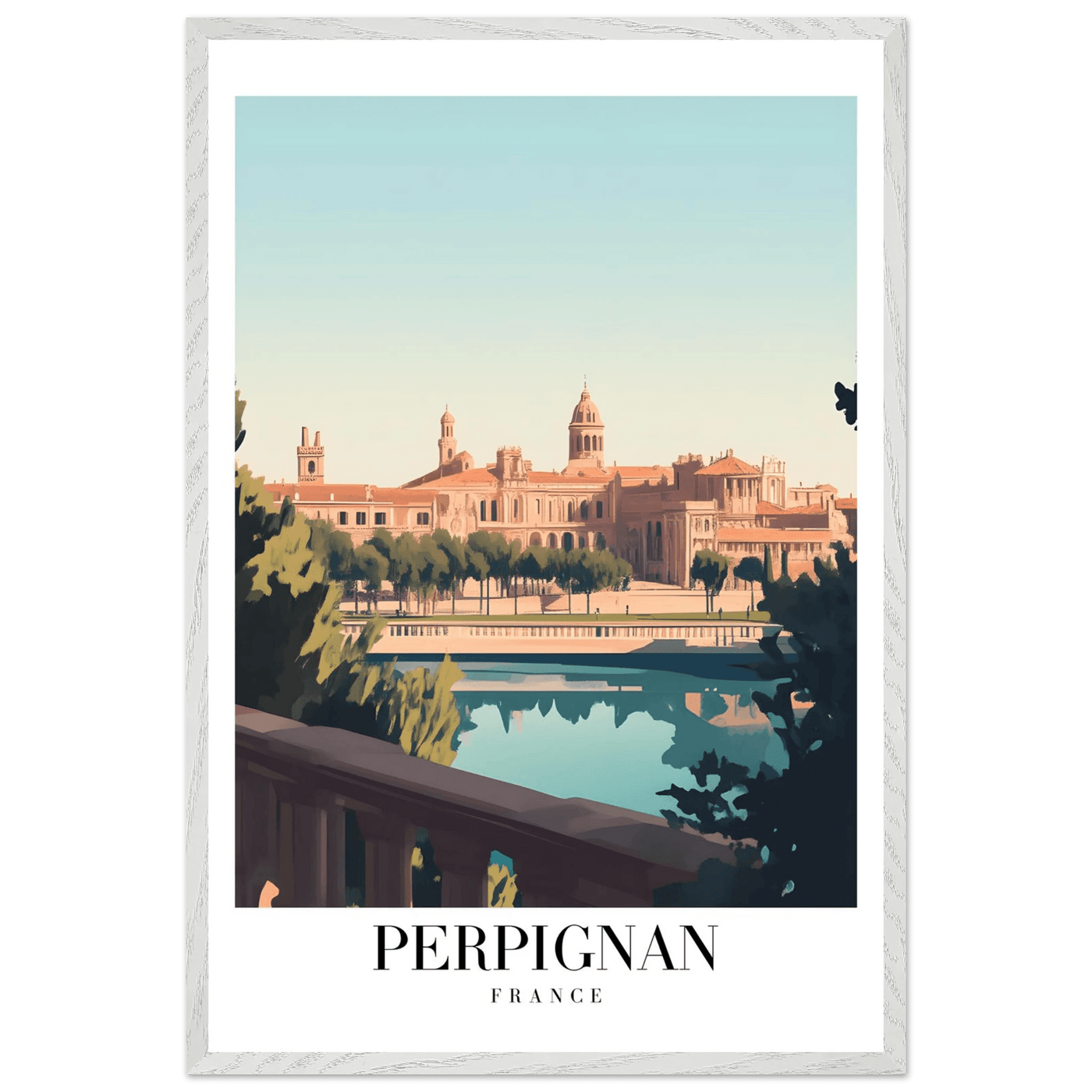 Perpignan France Framed Poster – Vintage Cityscape Wall Art with Wooden Frame - Vibrantwalls