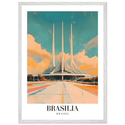 Brasília Brasil Mid-Century Modern Framed Poster – Vintage Travel Art with Wooden Frame - Vibrantwalls