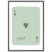 Minimalist Ace of Hearts Poker Card Print - Eco-Friendly Framed Wall Art, 'Lucky You' Design - Vibrantwalls