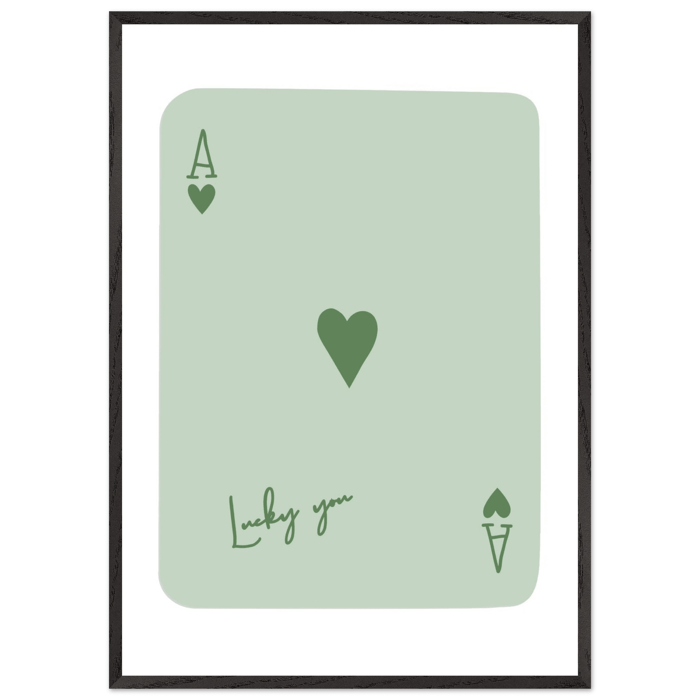 Minimalist Ace of Hearts Poker Card Print - Eco-Friendly Framed Wall Art, 'Lucky You' Design - Vibrantwalls