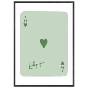 Minimalist Ace of Hearts Poker Card Print - Eco-Friendly Framed Wall Art, 'Lucky You' Design - Vibrantwalls