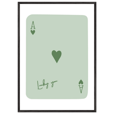 Minimalist Ace of Hearts Poker Card Print - Eco-Friendly Framed Wall Art, 'Lucky You' Design - Vibrantwalls