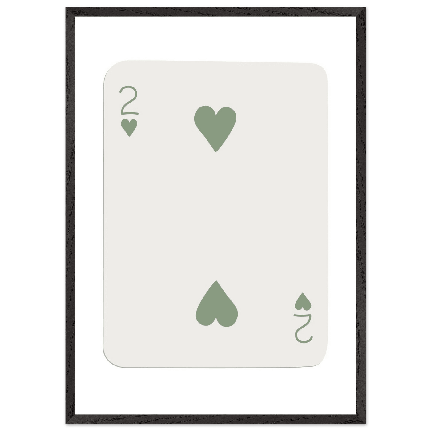 Minimalist Two of Hearts Poker Card Print - Sage Green & Cream Framed Art for Modern Decor, Eco Wood Frame - Vibrantwalls