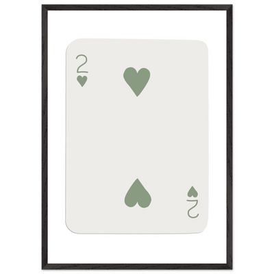 Minimalist Two of Hearts Poker Card Print - Sage Green & Cream Framed Art for Modern Decor, Eco Wood Frame - Vibrantwalls