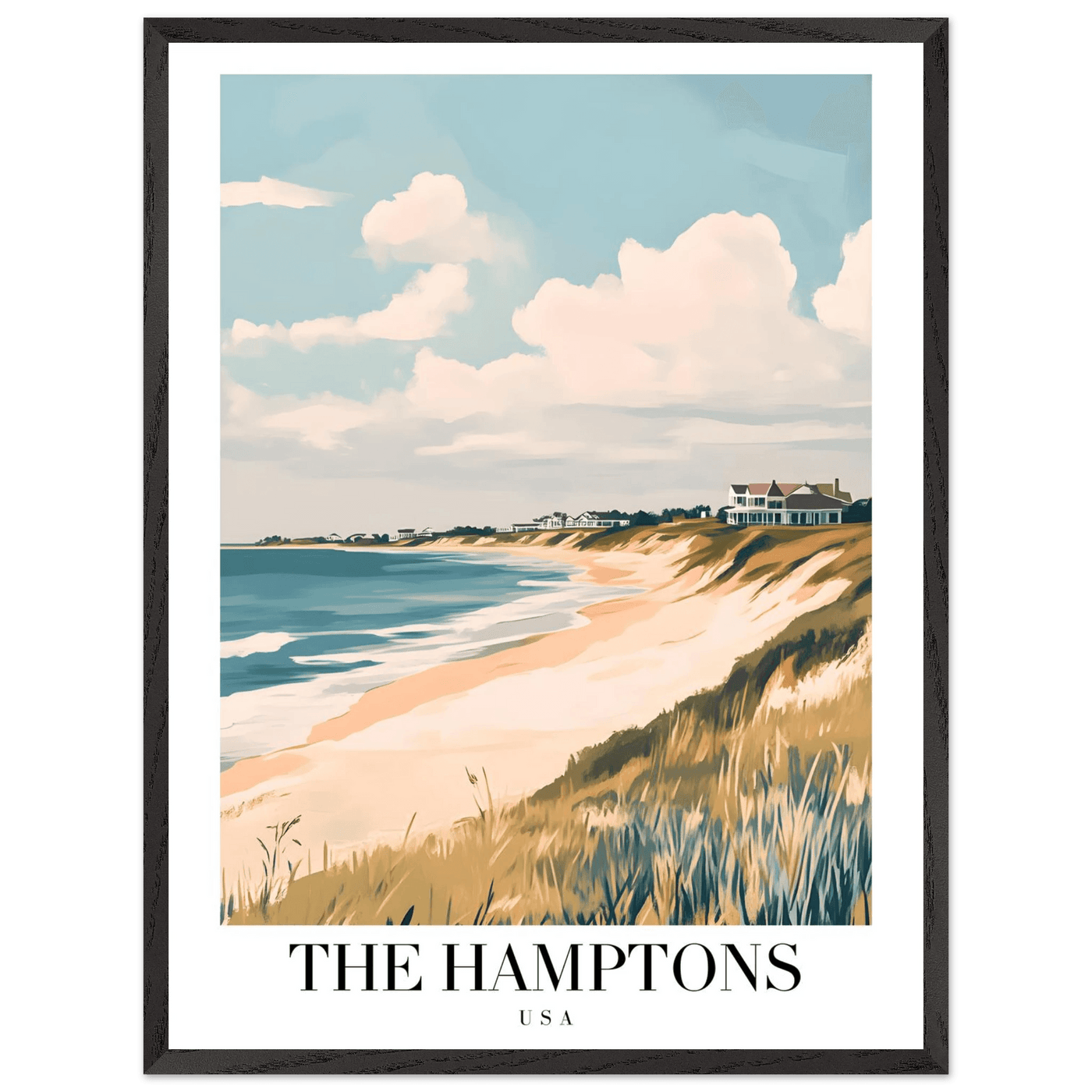 The Hamptons USA Framed Poster – Coastal Chic Vintage Travel Wall Art in Various Sizes & Frame Finishes - Vibrantwalls