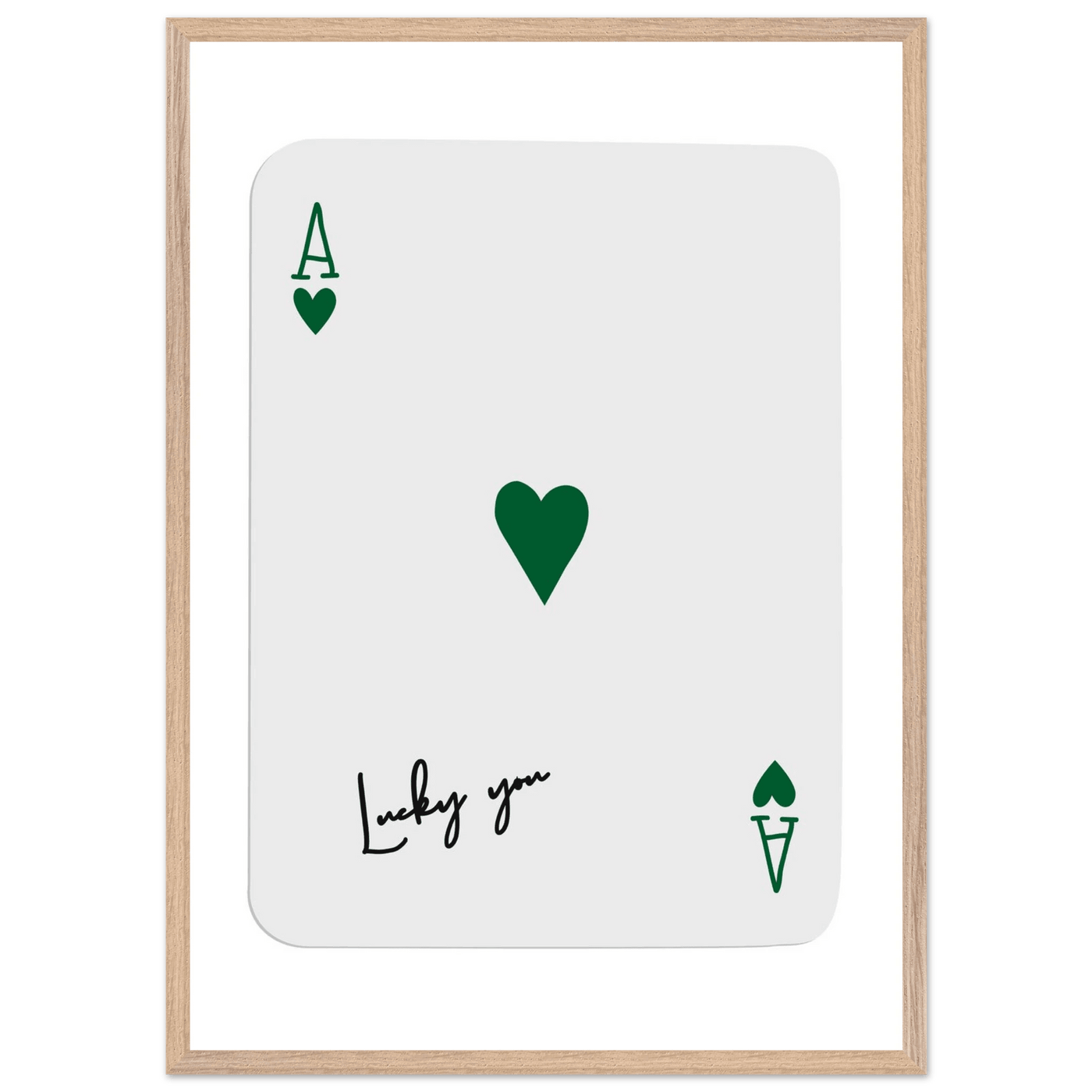 Lucky You Ace of Hearts Poker Card Art - Eco-Friendly Framed Print with Deep Green Accent - Vibrantwalls