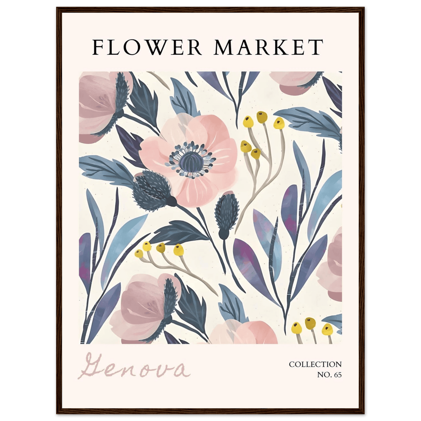 Flower Market 'Genova' Framed Poster – Blush & Indigo Floral Art Print | Ready-to-Hang Botanical Decor - Vibrantwalls