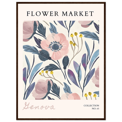 Flower Market 'Genova' Framed Poster – Blush & Indigo Floral Art Print | Ready-to-Hang Botanical Decor - Vibrantwalls