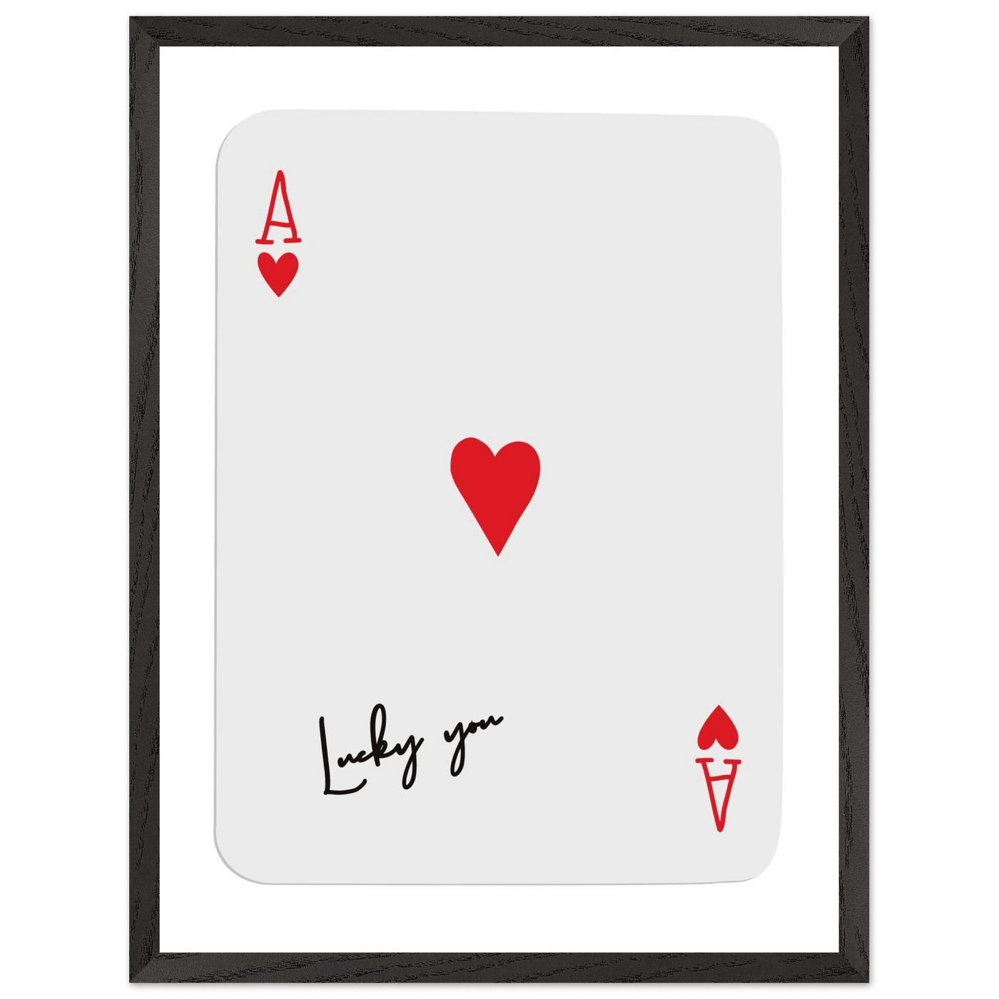 Lucky You Ace of Hearts Card Print - Framed Poker Art, Modern Design, Eco-Friendly Wood Frame - Vibrantwalls