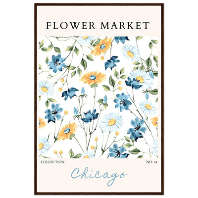 Flower Market Chicago Collection Framed Poster – Whimsical Blue & Yellow Floral Art Print | Ready-to-Hang - Vibrantwalls