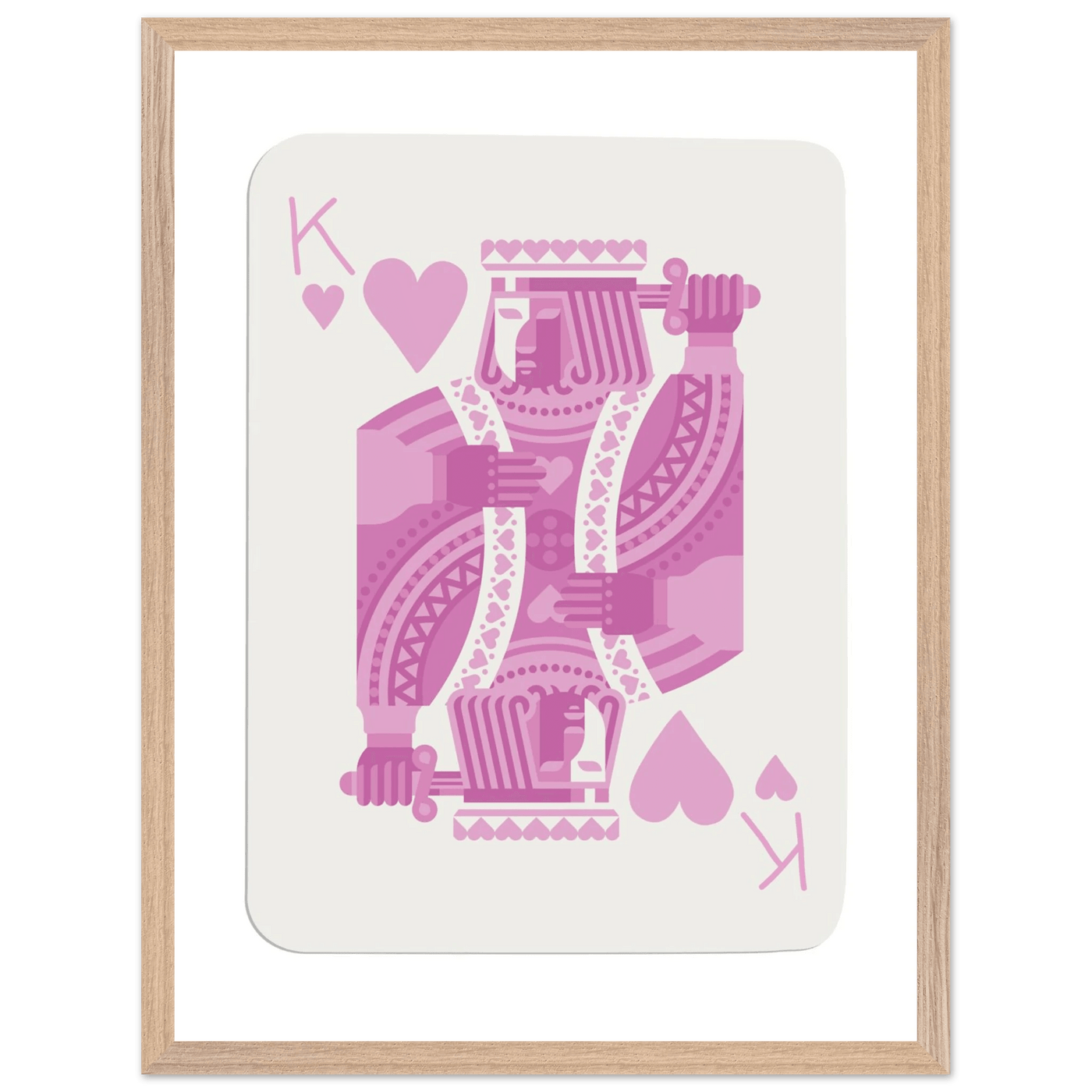King of Hearts Modern Pink Poker Card Art - Mounted Framed Poster, Eco-Friendly Wood Frame - Vibrantwalls