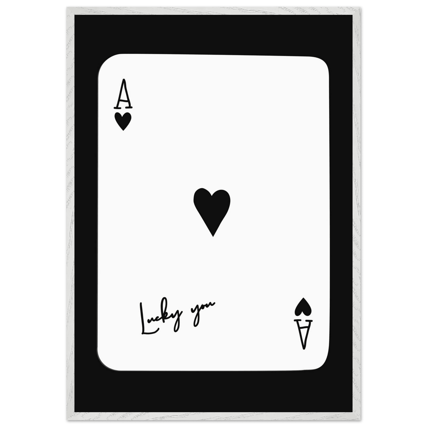 Ace of Hearts 'Lucky You' Framed Poker Card Art - Modern Black & White Print, Eco-Friendly Wood Frame - Vibrantwalls
