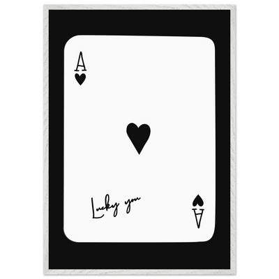 Ace of Hearts 'Lucky You' Framed Poker Card Art - Modern Black & White Print, Eco-Friendly Wood Frame - Vibrantwalls