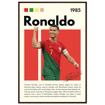 Cristiano Ronaldo Portugal Soccer Framed Football Poster 60x90 cm 24x36″ Dark wood frame Vibrantwalls