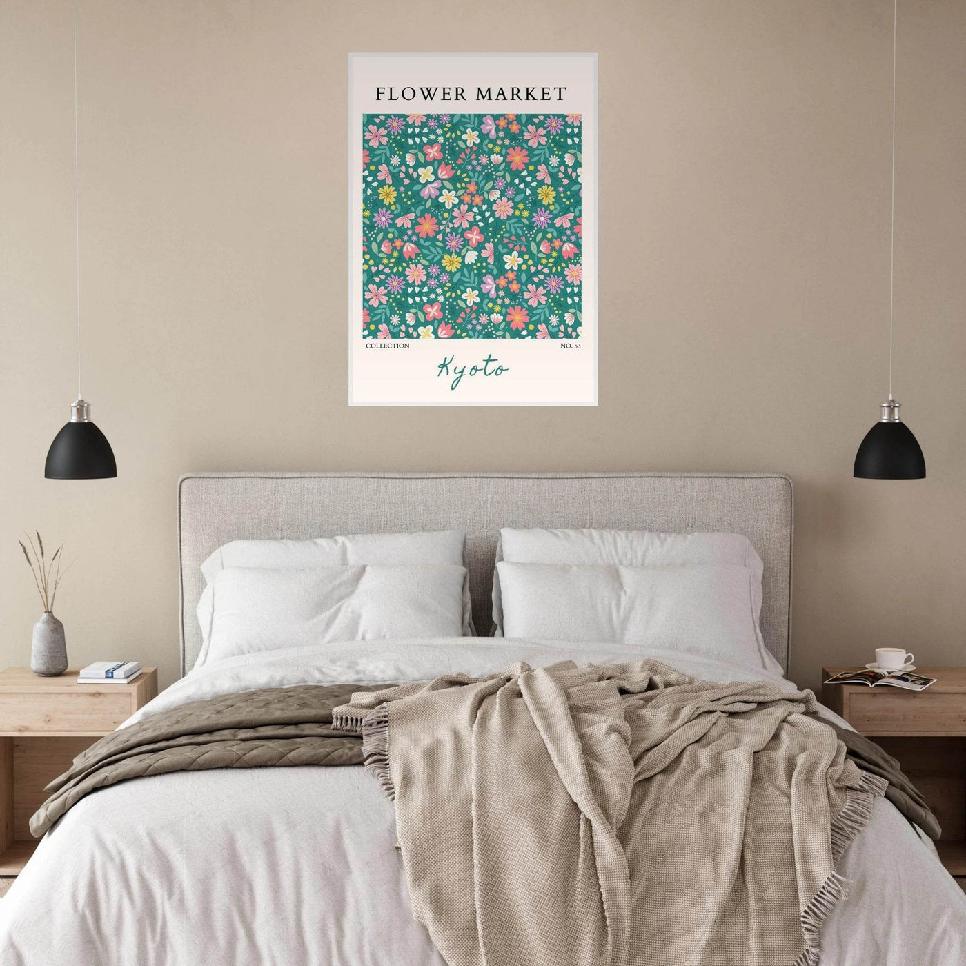 Kyoto Flower Market Framed Poster – Whimsical Floral Art Print for a Touch of Spring | Ready-to-Hang Decor - Vibrantwalls