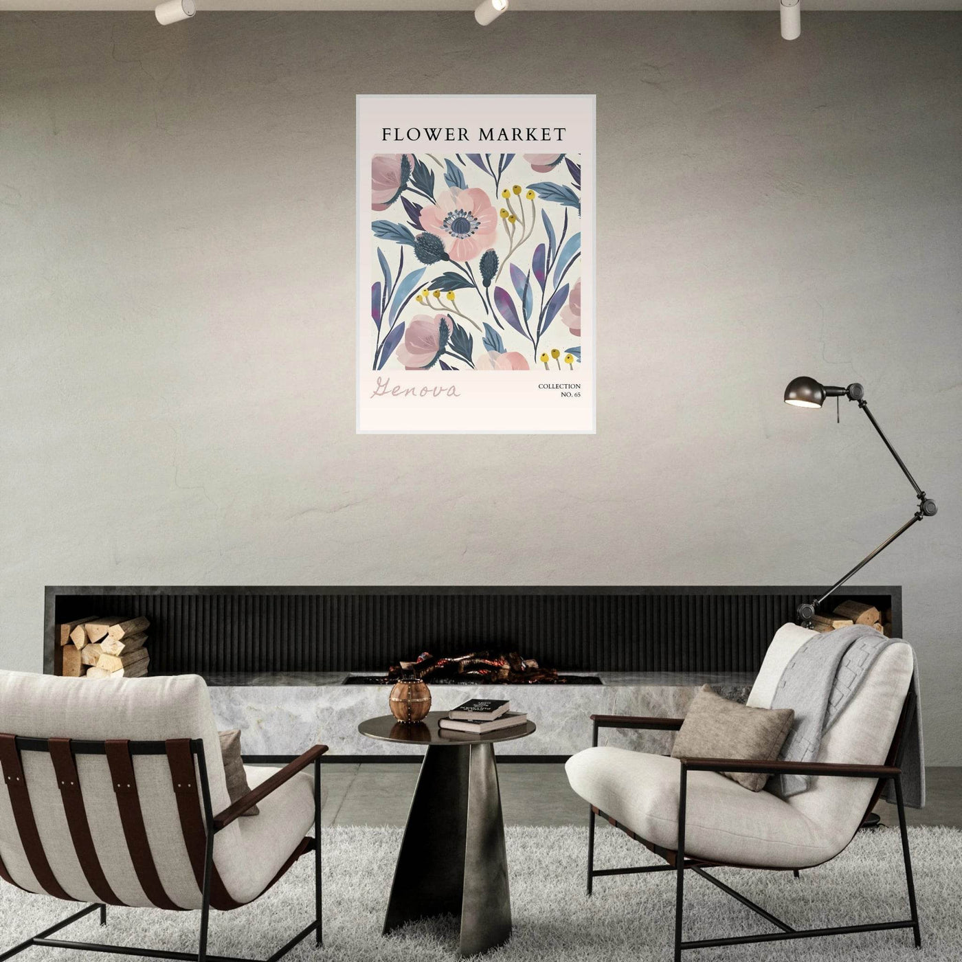 Flower Market 'Genova' Framed Poster – Blush & Indigo Floral Art Print | Ready-to-Hang Botanical Decor - Vibrantwalls