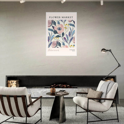 Flower Market 'Genova' Framed Poster – Blush & Indigo Floral Art Print | Ready-to-Hang Botanical Decor - Vibrantwalls