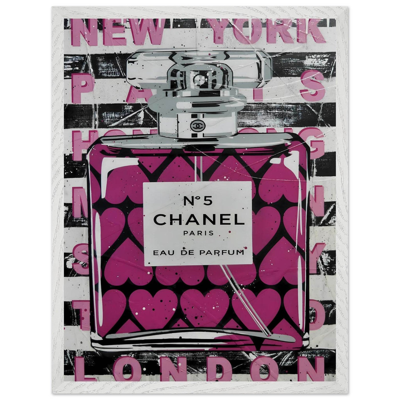 Chanel No. 5 Pink Hearts Pop Art Print in Premium Mounted Frame - Vibrantwalls