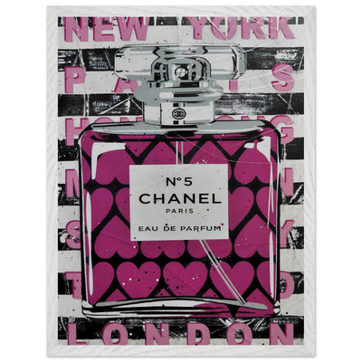Chanel No. 5 Pink Hearts Pop Art Print in Premium Mounted Frame - Vibrantwalls