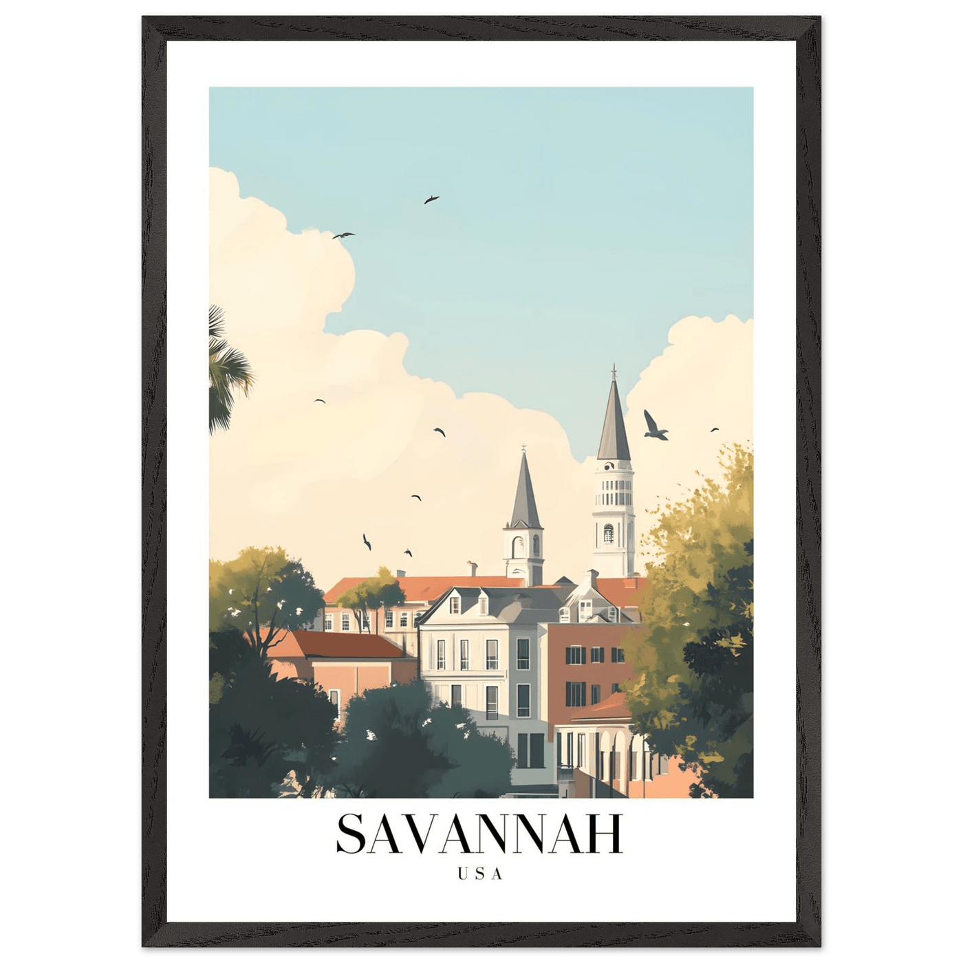 Savannah USA Framed Poster – Charming Cityscape Wall Art with Wooden Frame - Vibrantwalls