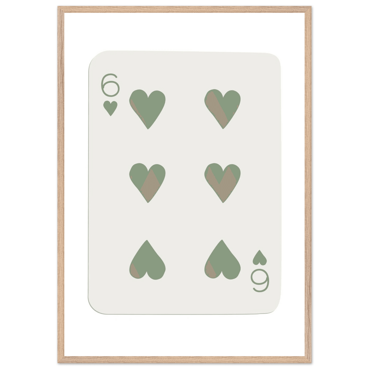 Minimalist Six of Hearts Poker Card Print - Mounted & Framed Art in Eco-Friendly Wood, Choose Your Size & Frame - Vibrantwalls