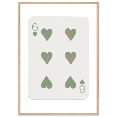 Minimalist Six of Hearts Poker Card Print - Mounted & Framed Art in Eco-Friendly Wood, Choose Your Size & Frame - Vibrantwalls