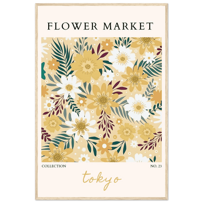 Tokyo Flower Market Framed Poster – Botanical Golden & White Floral Print | Ready-to-Hang Wall Art - Vibrantwalls