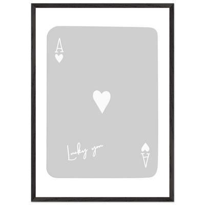 Lucky You Ace of Hearts Poker Card Art Print - Minimalist Framed Poster, Eco-Friendly Wood Frame - Vibrantwalls