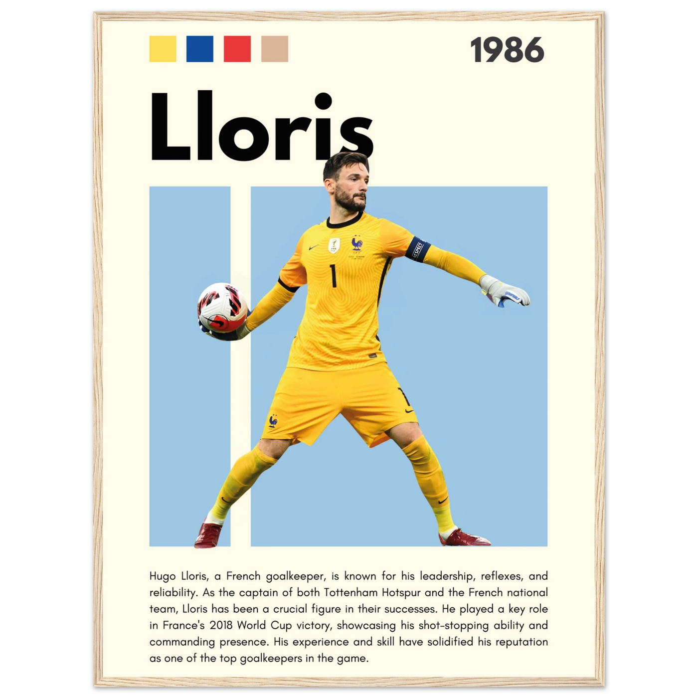 Hugo Lloris France Goalkeeper Football Poster 60x80 cm 24x32″ Wood frame Vibrantwalls