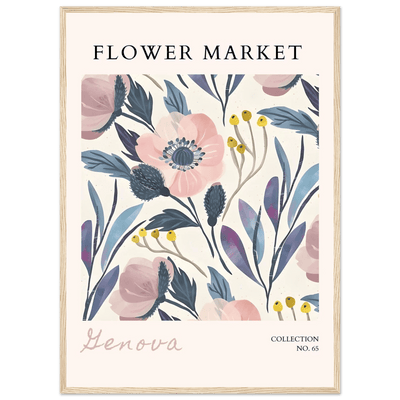 Flower Market 'Genova' Framed Poster – Blush & Indigo Floral Art Print | Ready-to-Hang Botanical Decor - Vibrantwalls