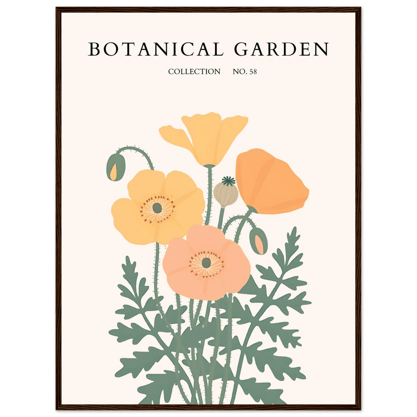 Botanical Garden Poppy Framed Poster – Warm Hues & Nature Art Print | Ready-to-Hang Floral Decor - Vibrantwalls