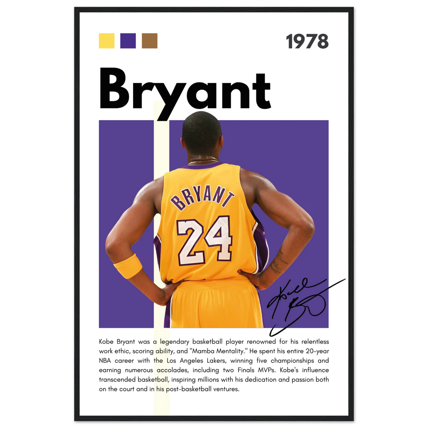 Kobe Bryant Mamba Mentality Lakers Framed Poster 60x90 cm 24x36″ Black frame Vibrantwalls
