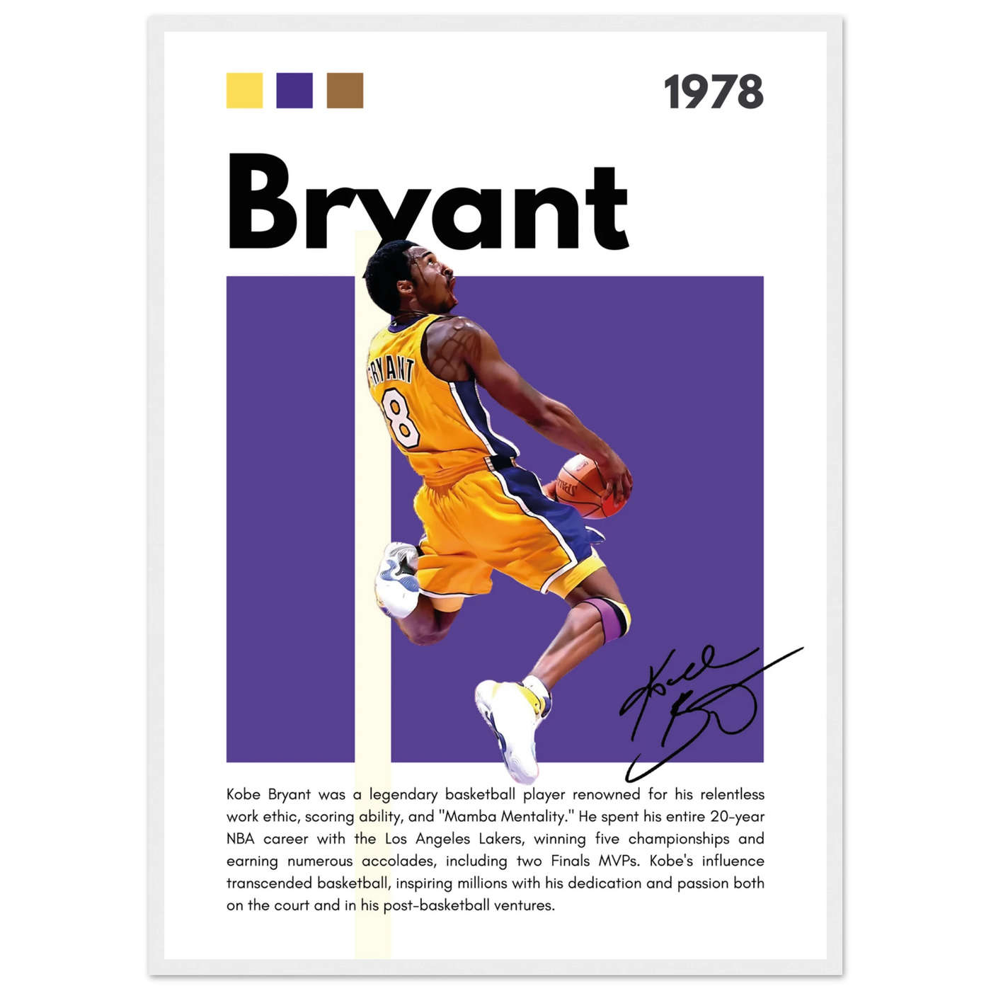 Kobe Bryant Black Mamba Lakers Vintage Poster 50x70 cm 20x28″ White frame Vibrantwalls