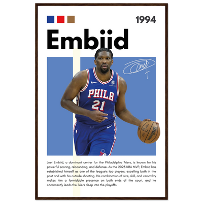 Joel Embiid The Process 76ers Framed Poster 60x90 cm 24x36″ Dark wood frame Vibrantwalls