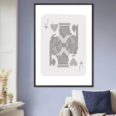 Jack of Hearts Poker Card Print - Minimalist Grey & White Art - Framed Poster, Eco-Friendly Wood - Vibrantwalls