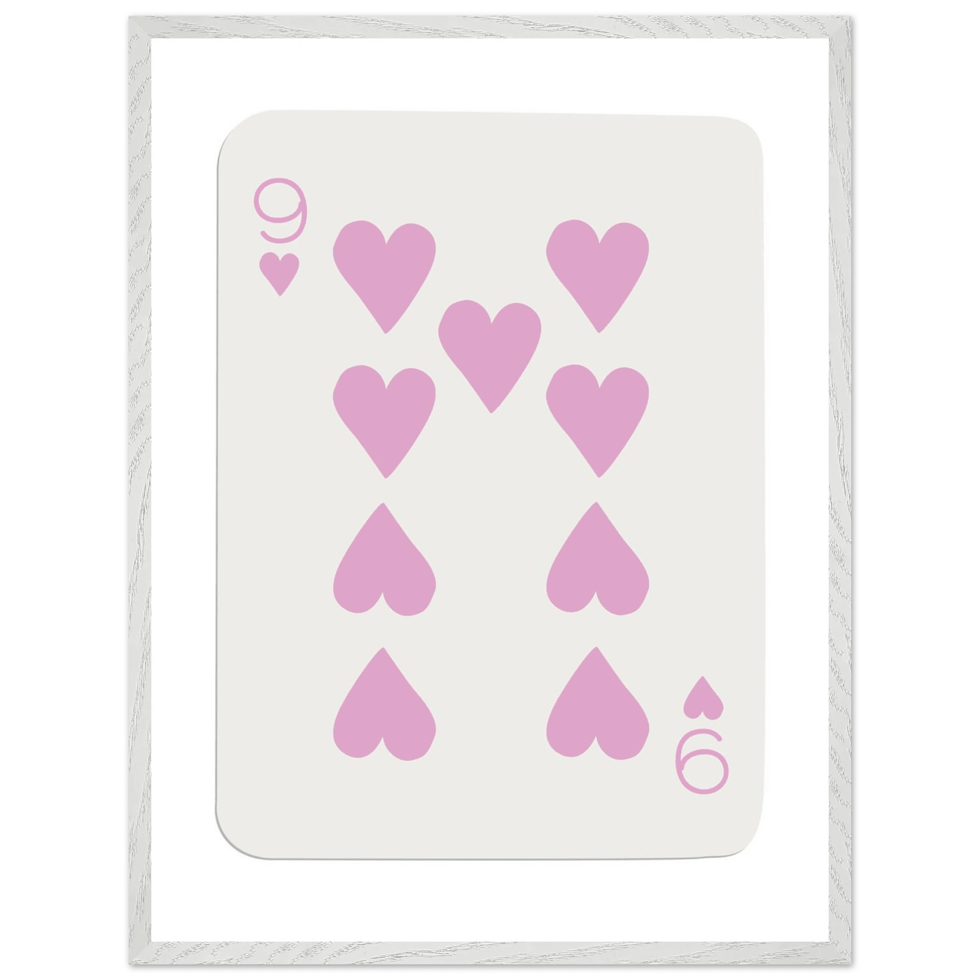 Nine of Hearts - Pink Poker Card Print - Mounted Framed Poster Art, Eco-Friendly Wood Frame - Vibrantwalls