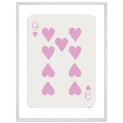 Nine of Hearts - Pink Poker Card Print - Mounted Framed Poster Art, Eco-Friendly Wood Frame - Vibrantwalls