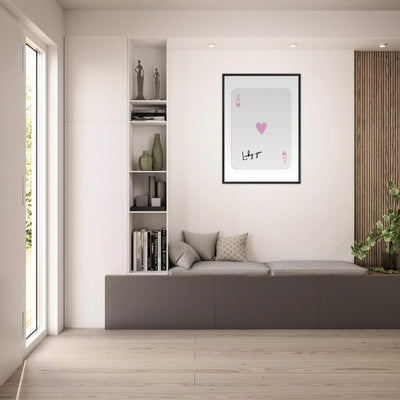 Lucky You Ace of Hearts Poker Card Print - Mounted Framed Wall Art, Eco-Friendly Wood Frame & Soft Pink Hues - Vibrantwalls