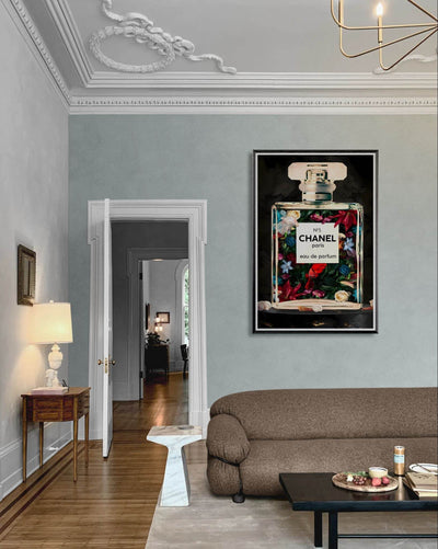 Chanel No. 5 Floral Fantasy Framed Art Print: A Timeless Blend of Iconic Fragrance and Vibrant Botanicals - Vibrantwalls