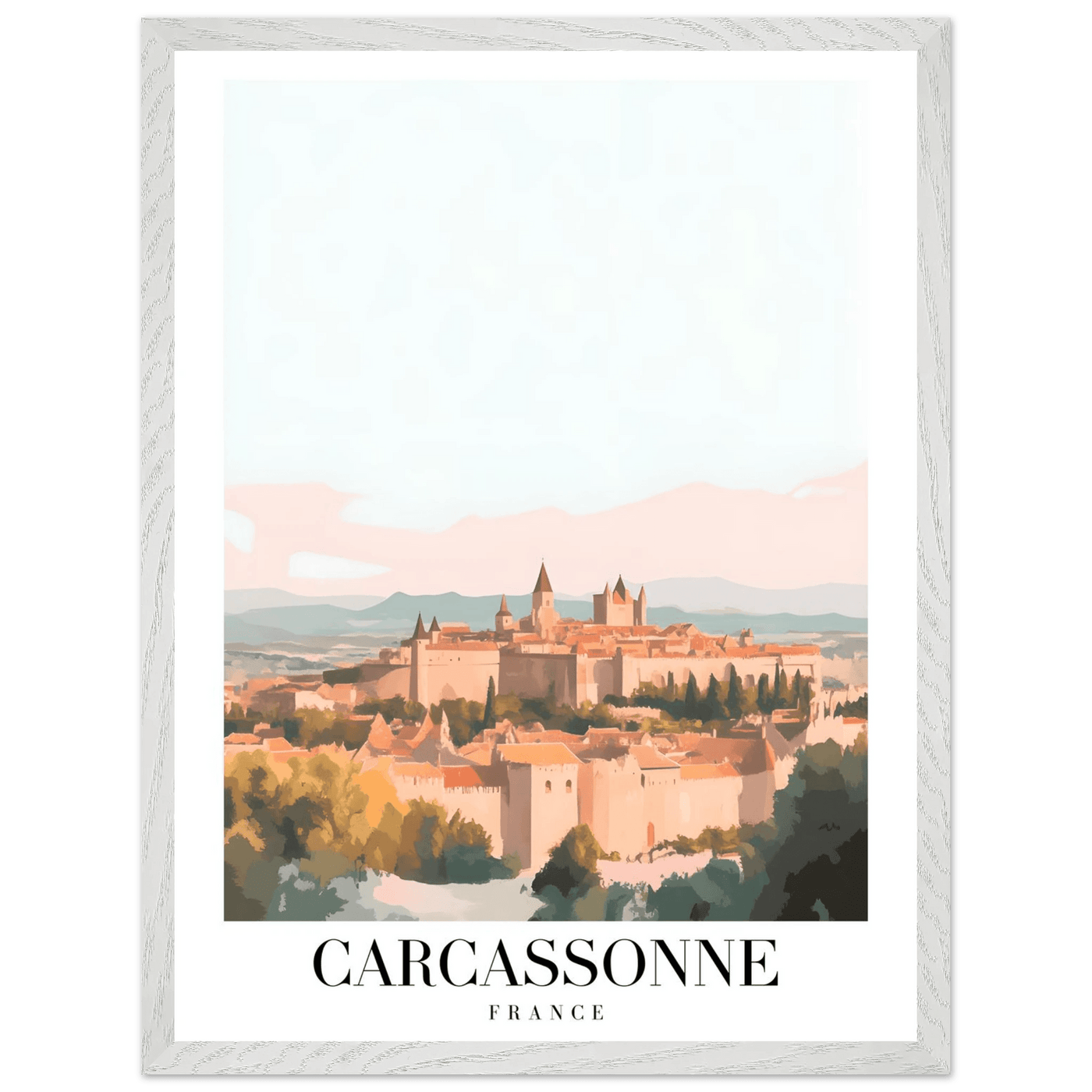 Carcassonne France Framed Poster – Vintage Travel Wall Art in Pastel Hues & Wooden Frame - Vibrantwalls