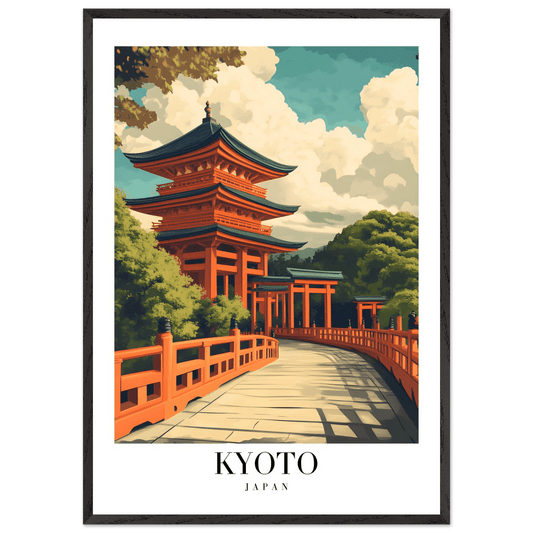 Kyoto Japan Pagoda Framed Poster – Japanese Temple Wall Art in Vibrant Orange with Wooden Frame - Vibrantwalls