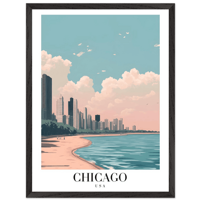 Chicago Lakeside View Framed Poster – Pastel Cityscape Wall Art with Wooden Frame - Vibrantwalls
