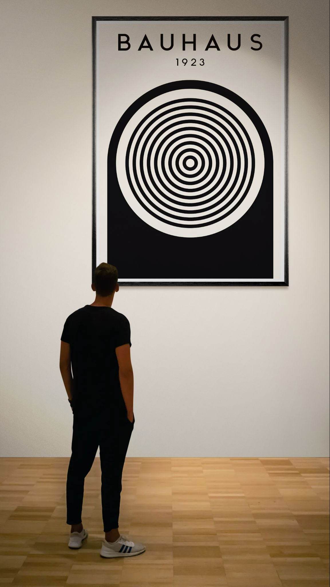 Bauhaus Black White Concentric Circle Movement Design Wall Art - Vibrantwalls