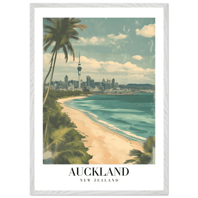 Auckland New Zealand Framed Poster – Vintage Coastal City Travel Wall Art with Wooden Frame Options - Vibrantwalls